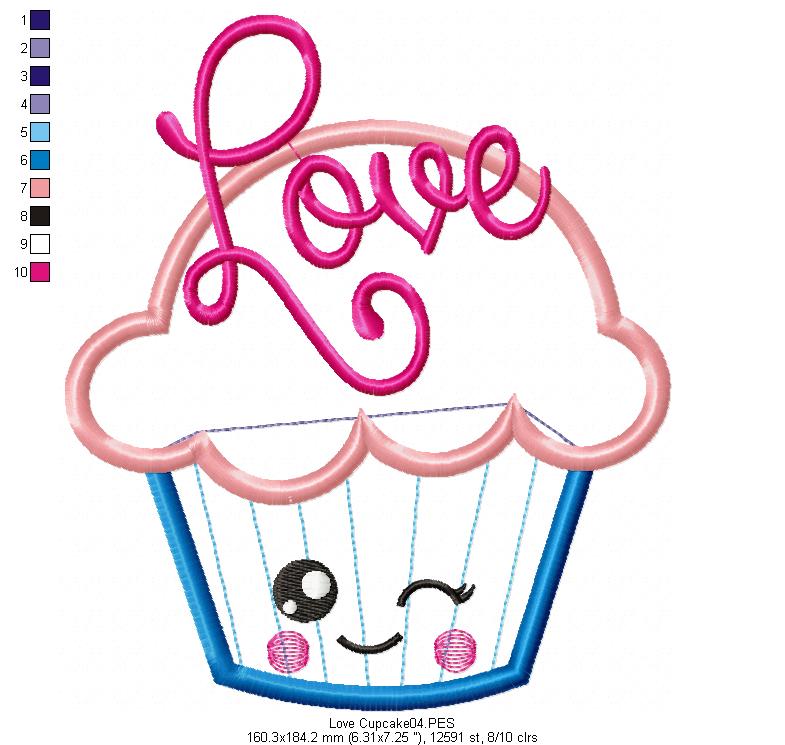 Love Cupcake 2 - Applique - Machine Embroidery Design