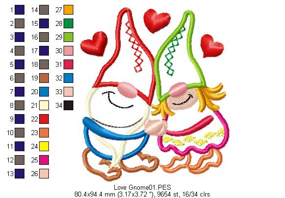 Love Gnomes - Applique - Machine Embroidery Design