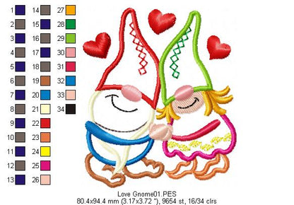 Love Gnomes - Applique - Machine Embroidery Design