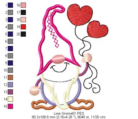 Love Gnome - Applique - Machine Embroidery Design