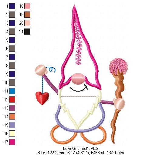 Love Gnome - Applique - Machine Embroidery Design