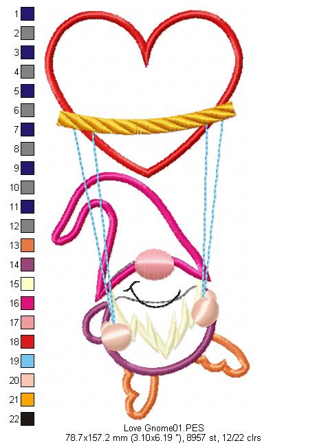 Love Gnome - Applique - Machine Embroidery Design