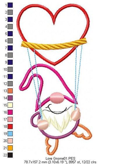 Love Gnome - Applique - Machine Embroidery Design