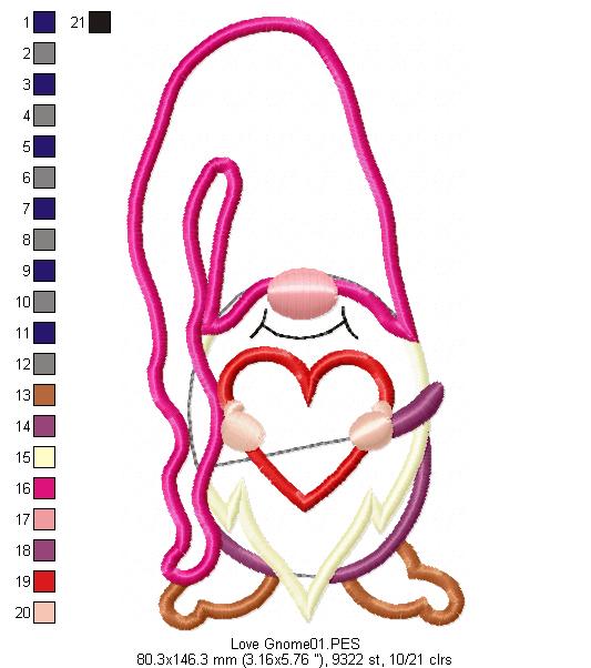 Love Gnome - Applique - Machine Embroidery Design