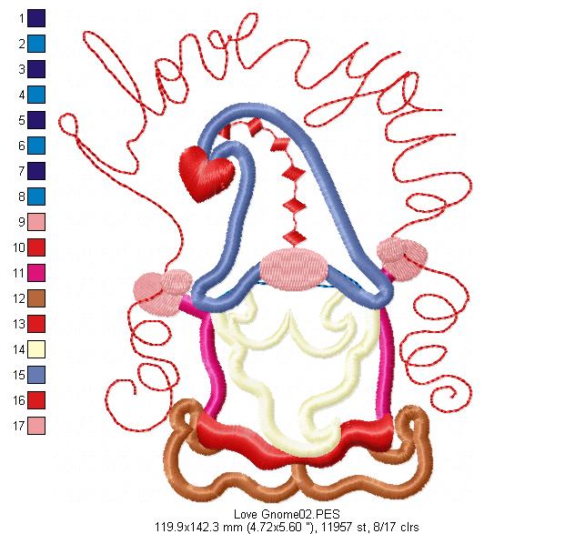 Love Gnome - Applique - Machine Embroidery Design