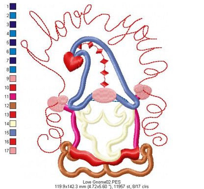Love Gnome - Applique - Machine Embroidery Design