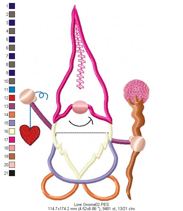 Love Gnome - Applique - Machine Embroidery Design