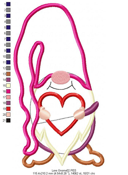 Love Gnome - Applique - Machine Embroidery Design