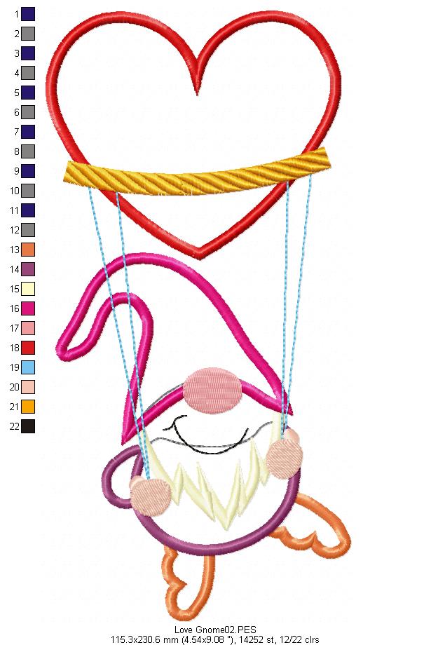 Love Gnome - Applique - Machine Embroidery Design