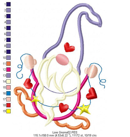 Love Gnome - Applique - Machine Embroidery Design