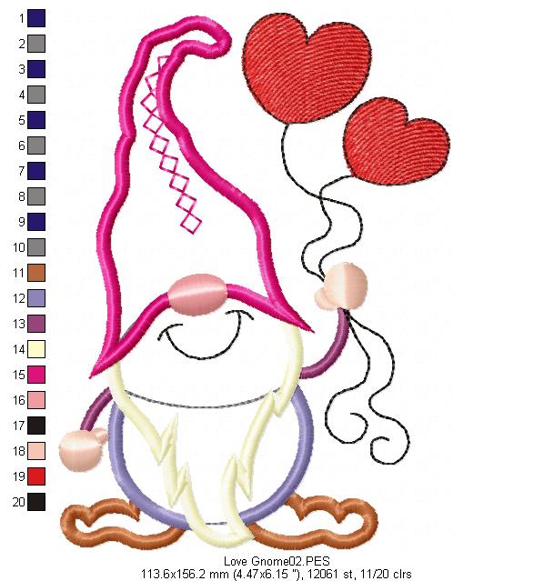 Love Gnome - Applique - Machine Embroidery Design