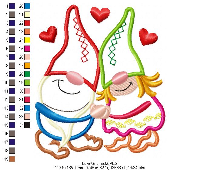 Love Gnomes - Applique - Machine Embroidery Design