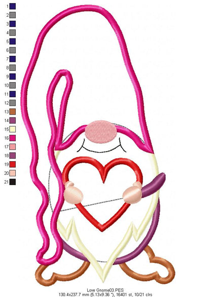 Love Gnome - Applique - Machine Embroidery Design