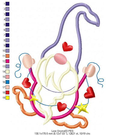 Love Gnome - Applique - Machine Embroidery Design