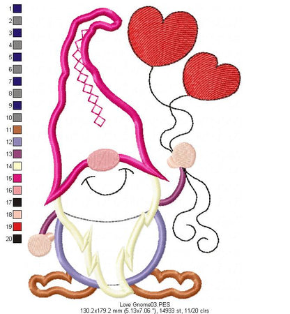 Love Gnome - Applique - Machine Embroidery Design