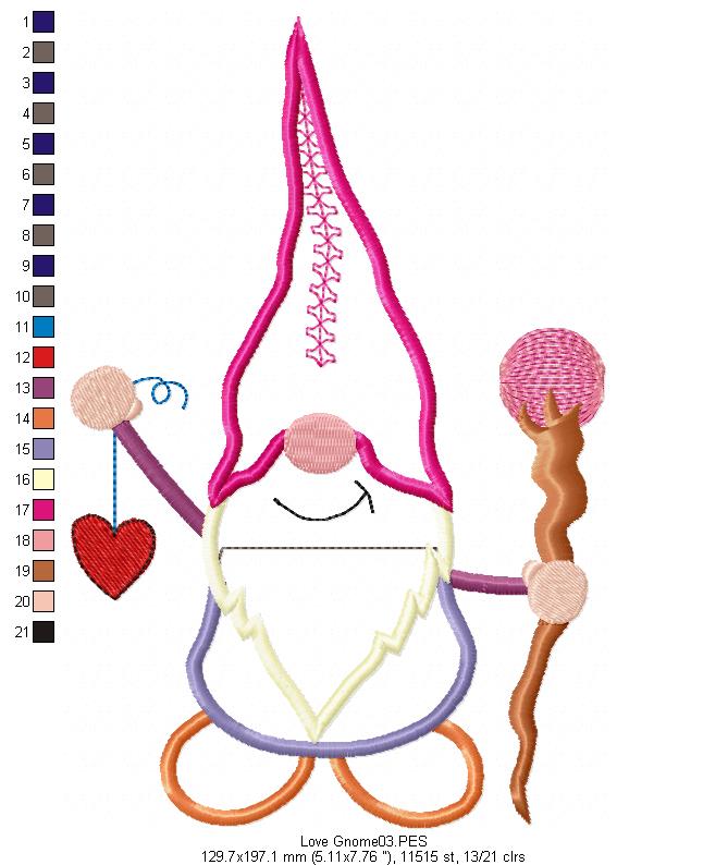 Love Gnome - Applique - Machine Embroidery Design