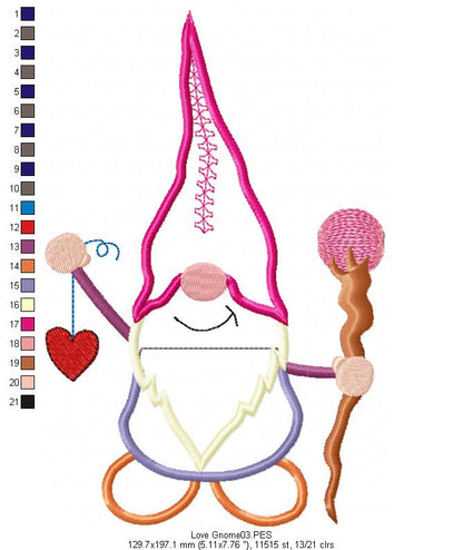Love Gnome - Applique - Machine Embroidery Design