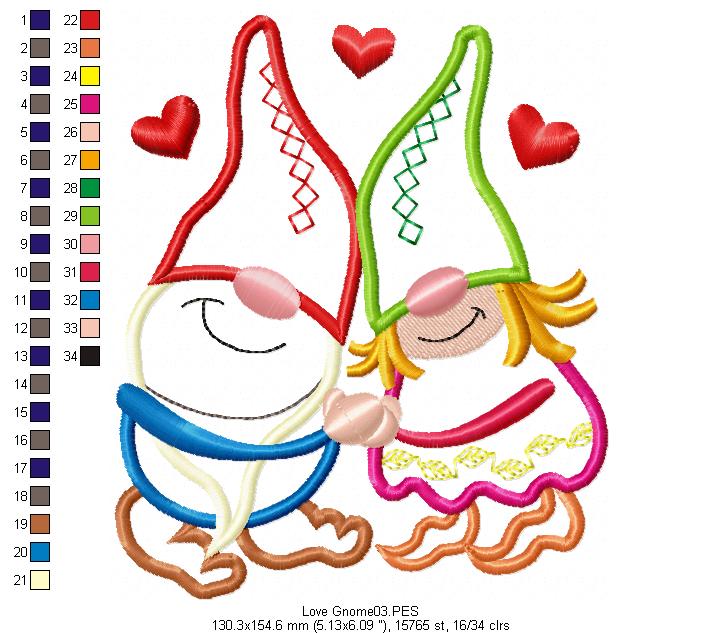 Love Gnomes - Applique - Machine Embroidery Design