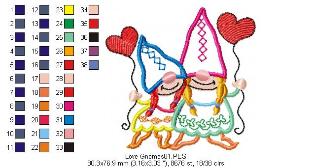 Love Gnomes - Applique - Machine Embroidery Design