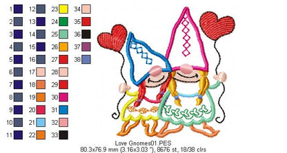 Love Gnomes - Applique - Machine Embroidery Design