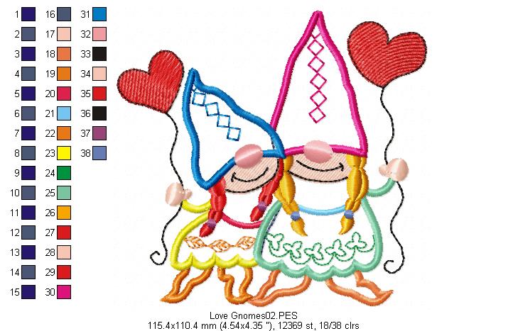 Love Gnomes - Applique - Machine Embroidery Design