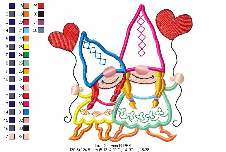 Love Gnomes - Applique - Machine Embroidery Design