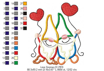 Love Gnomes - Applique - Machine Embroidery Design