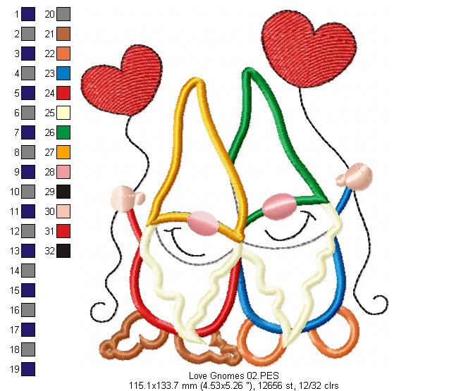 Love Gnomes - Applique - Machine Embroidery Design