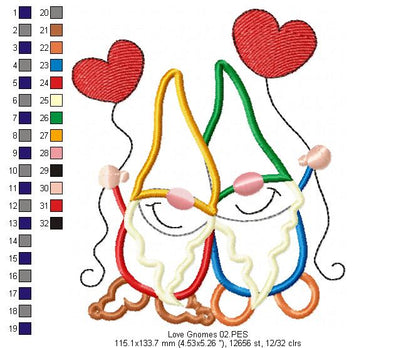 Love Gnomes - Applique - Machine Embroidery Design