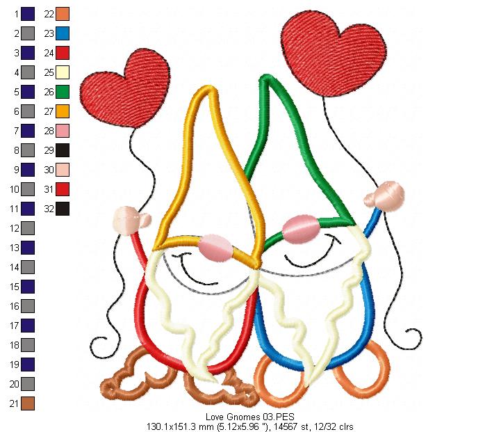 Love Gnomes - Applique - Machine Embroidery Design