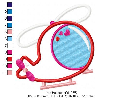 Love Helicopter - Applique - Machine Embroidery Design