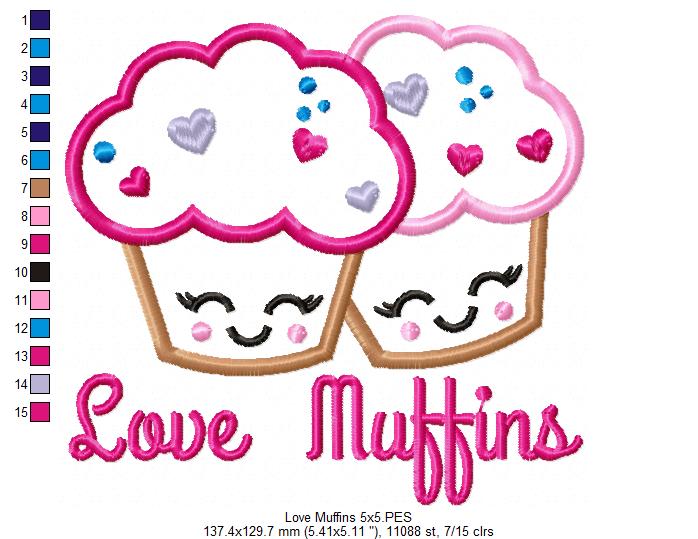Love Muffins - Applique - Machine Embroidery Design