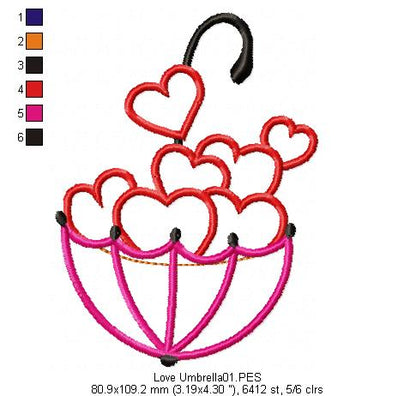 Love Umbrella  - Applique - Machine Embroidery Design