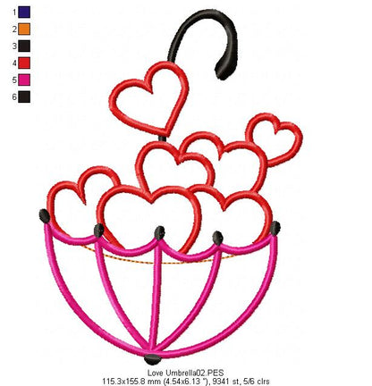 Love Umbrella  - Applique - Machine Embroidery Design