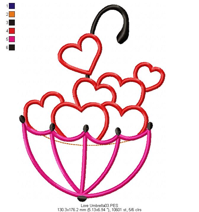 Love Umbrella  - Applique - Machine Embroidery Design