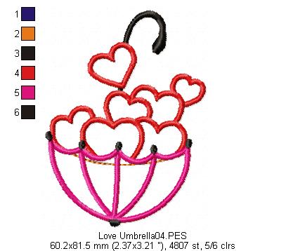 Love Umbrella  - Applique - Machine Embroidery Design