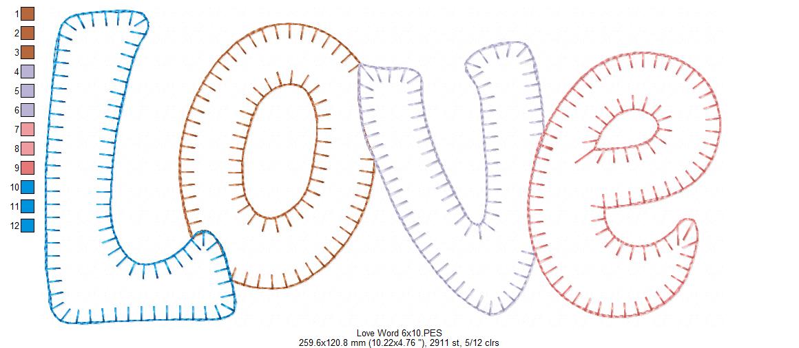 Sweet Patchwork LOVE Letters - Patchwork Stitch – Machine Embroidery Design