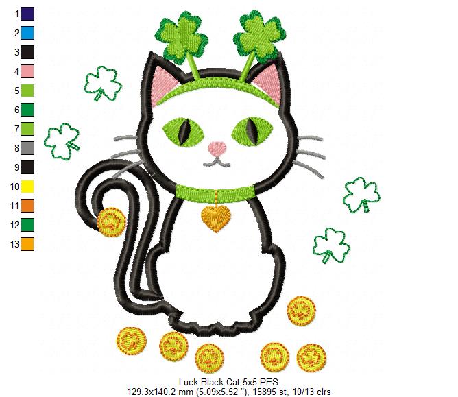 Lucky Black Cat - Applique