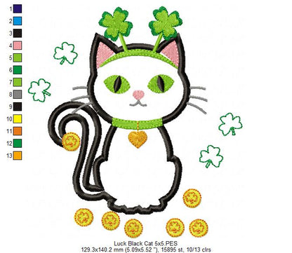 Lucky Black Cat - Applique