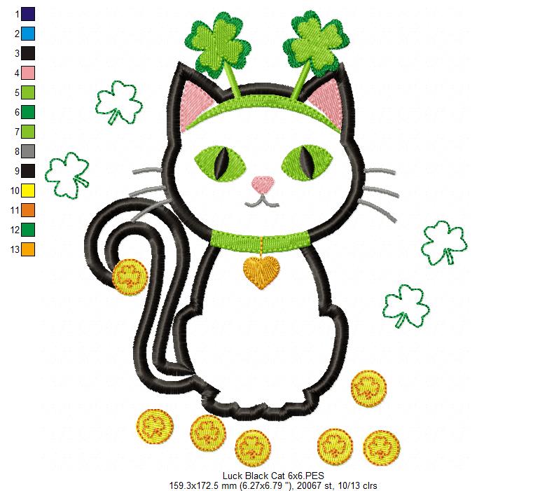 Lucky Black Cat - Applique