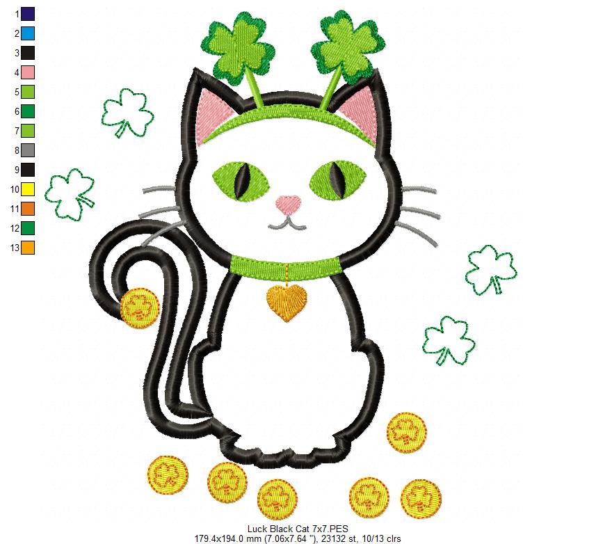 Lucky Black Cat - Applique