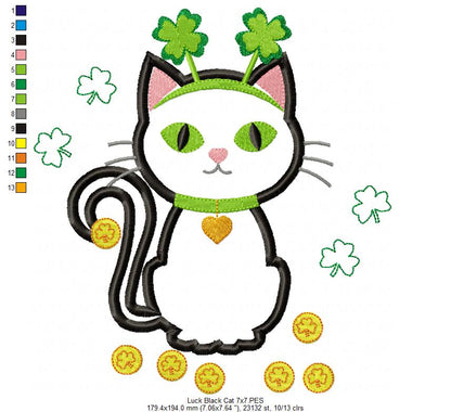 Lucky Black Cat - Applique