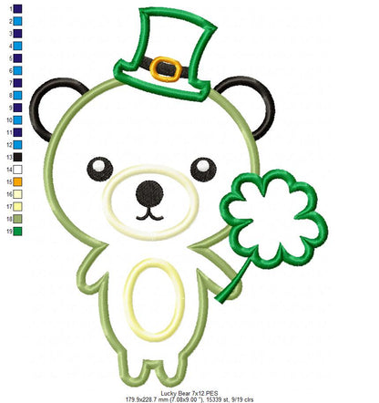 Saint Patrick Lucky Bear - Applique