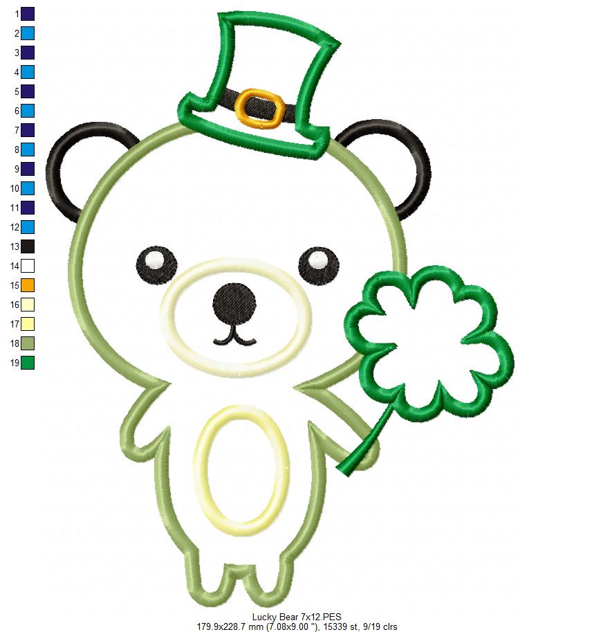 Saint Patrick Lucky Bear - Applique