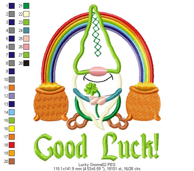 Good Luck Gnome  - Applique - Machine Embroidery Design