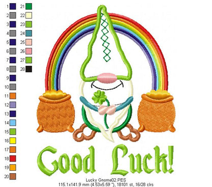 Good Luck Gnome  - Applique - Machine Embroidery Design