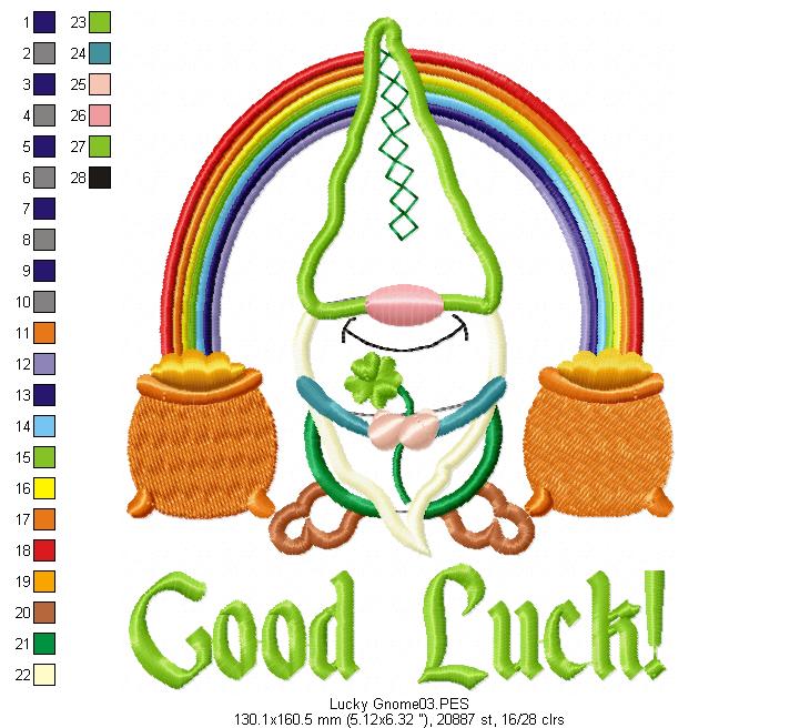 Good Luck Gnome  - Applique - Machine Embroidery Design