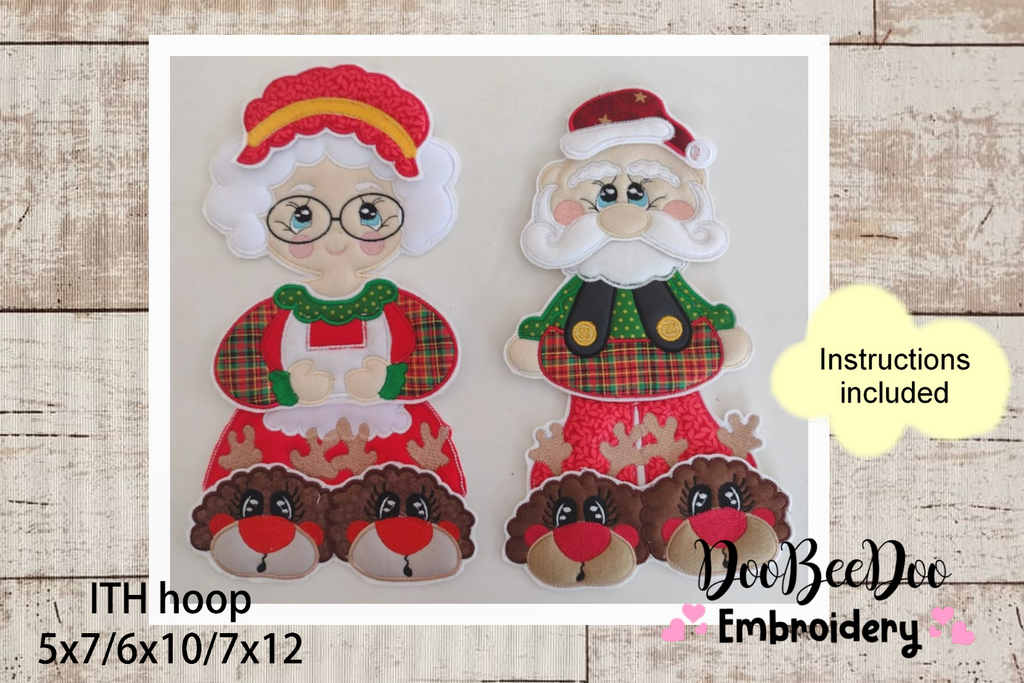Mr. and Mrs. Claus Door Ornament - ITH Project - Machine Embroidery Design