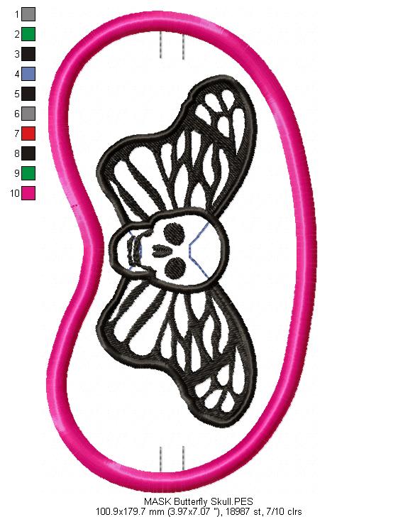 Butterfly Skull Sleep Mask - ITH Project - Machine Embroidery Design