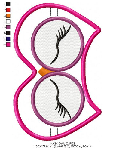 Cute Owls Sleep Masks - Pack with 2 designs  - ITH Project - Machine Embroidery Design